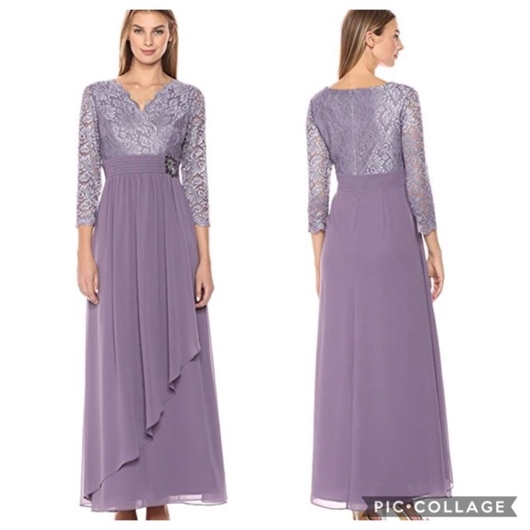 Alex Evenings Dresses & Skirts - Alex Evenings Purple Floral Lace 3/4 Sleeve Length Lined Scalloped Formal Dress